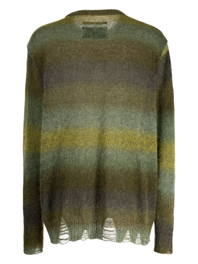 Shop Song For The Mute Striped Crew-neck Jumper In Green