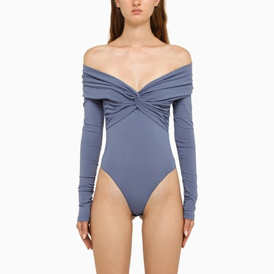 Shop The Andamane Kendall Long-sleeved Bodysuit Denim Blue In Light Blue