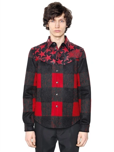 Shop Valentino Plaid Jacquard Wool Mohair Jacket, Black/red