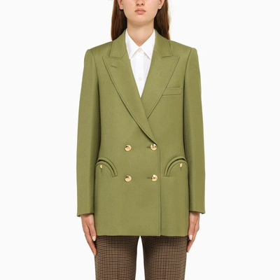 Shop Blazé Milano Double-breasted Bamboo Wool Jacket In Green