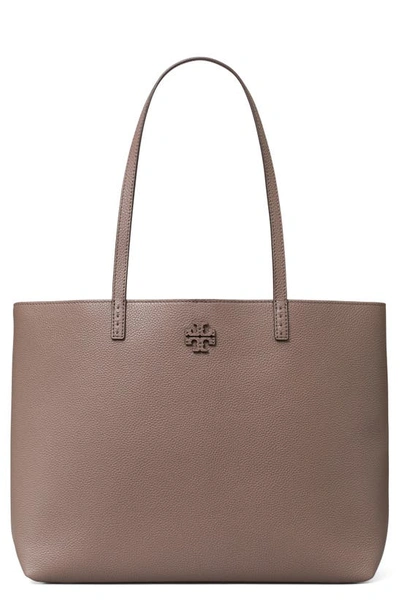 Shop Tory Burch Mcgraw Leather Tote In Silver Maple