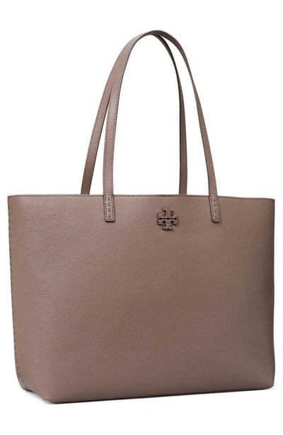 Shop Tory Burch Mcgraw Leather Tote In Silver Maple