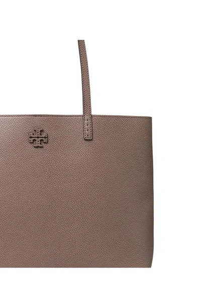 Shop Tory Burch Mcgraw Leather Tote In Silver Maple