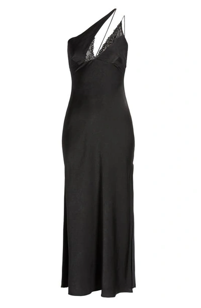Shop Bardot Lamont Lace Trim One-shoulder Slipdress In Black