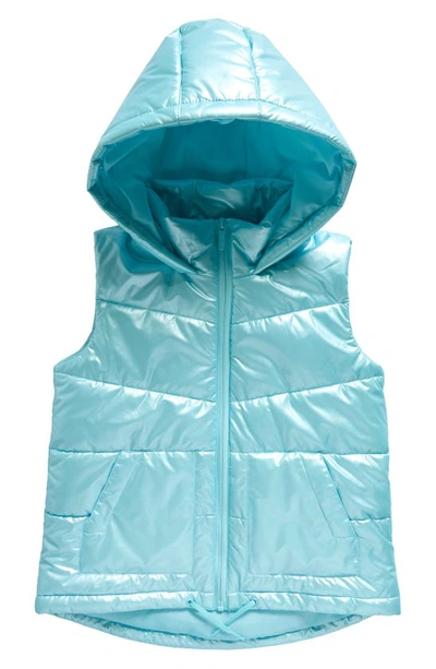 Shop Zella Girl Kids' Galaxy Hooded Puffer Vest In Blue Brook