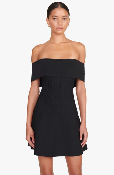 Shop Staud Artistry Off The Shoulder Rib Sweater Dress In Black