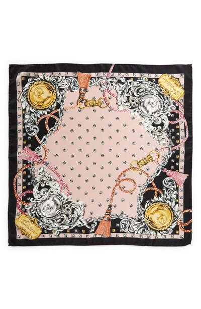 Shop Moschino Square Silk Scarf In Black/ Pink 003