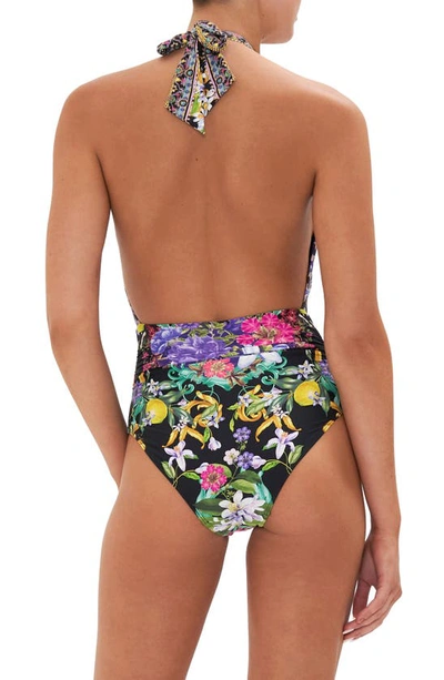 Shop Camilla Floral Plunge Halter One-piece Swimsuit In Meet Me In Marchesa