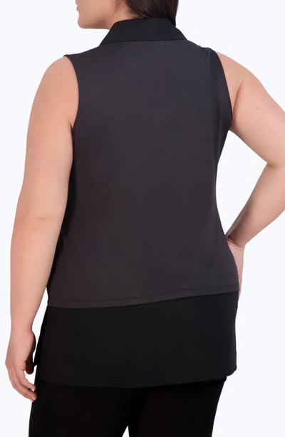 Foxcroft Mixed Media Sleeveless Button-up Shirt In Black