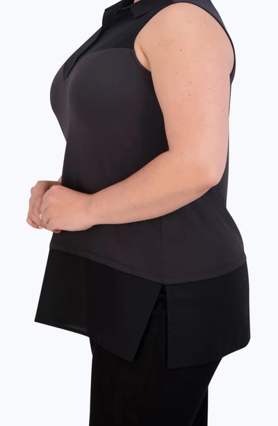 Foxcroft Mixed Media Sleeveless Button-up Shirt In Black