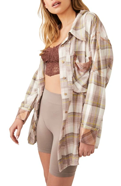 Free People Fallin' For Flannel Oversize Pajama Shirt In Olay And Gren Combo
