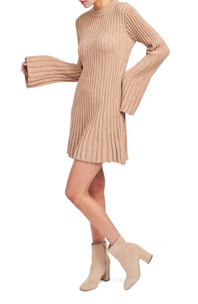 Shop En Saison Emily Rib Long Sleeve A-line Minidress In Rose Gold