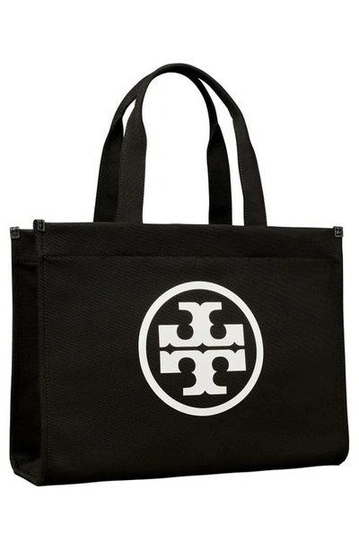 Shop Tory Burch Ella Canvas Tote In Black / Dark Fawn