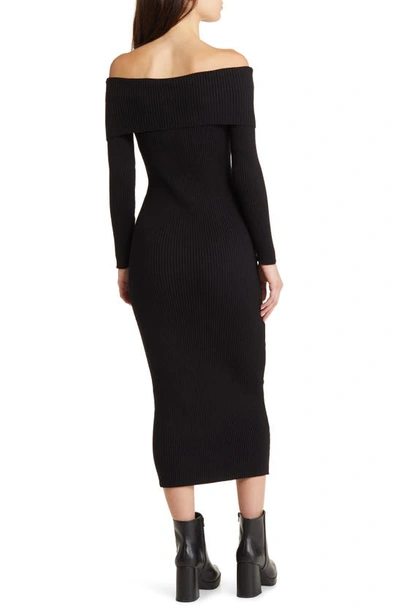 Shop Charles Henry Off The Shoulder Long Sleeve Rib Sweater Dress In Black