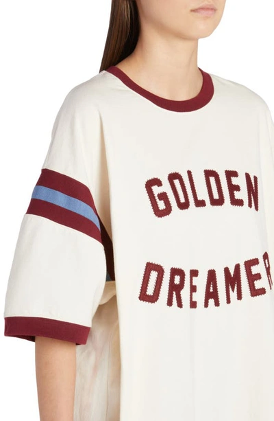 Shop Golden Goose Golden Dreamer Stripe Sleeve Cotton T-shirt Dress In Heritage White/ Windsor Wine