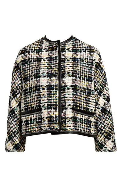 Shop Alexander Mcqueen Leather & Zip Trim Tweed Cocoon Jacket In 9101 Grey Multicolour