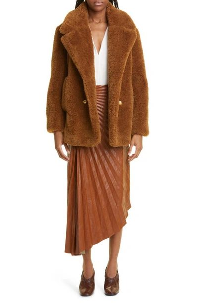 Shop A.l.c Tracy Asymmetric Pleat Faux Leather Skirt In Cognac