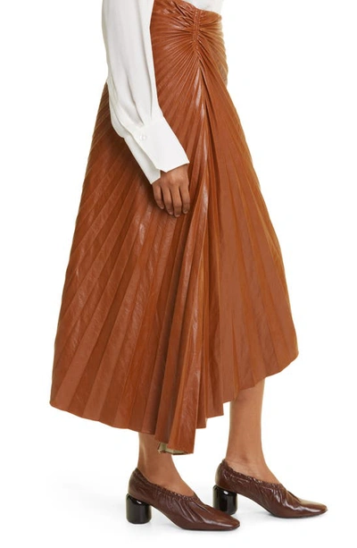 Shop A.l.c Tracy Asymmetric Pleat Faux Leather Skirt In Cognac