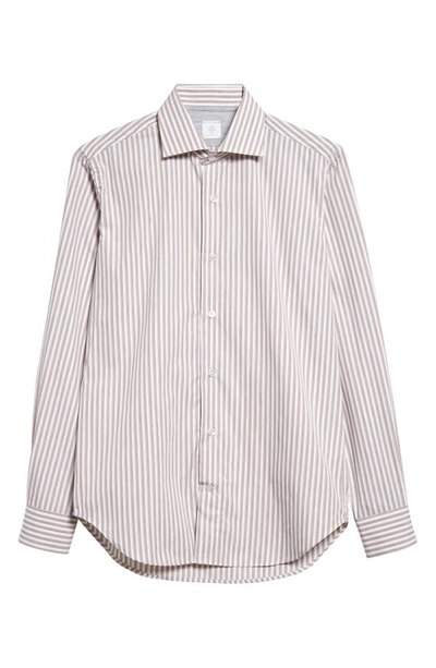 Eleventy Pinstripe Cotton Button-up Shirt In Sand