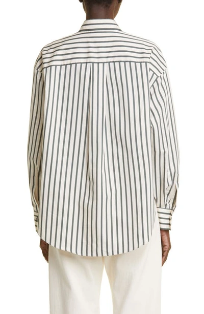 Shop Brunello Cucinelli Stripe Cotton & Silk Poplin Button-up Shirt In C001 Beige Green
