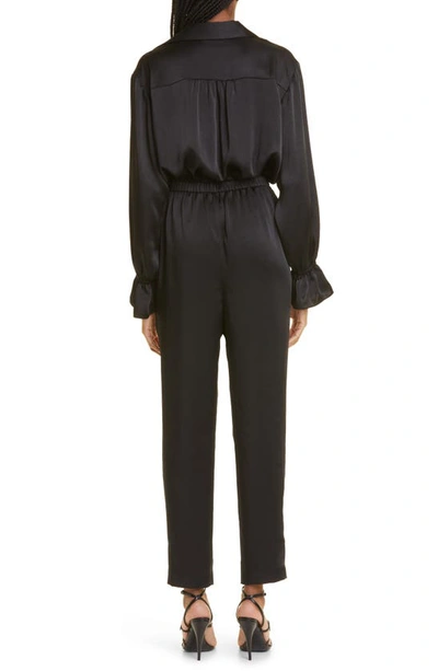 Shop Ramy Brook Josephine Long Sleeve Satin Jumpsuit In Black