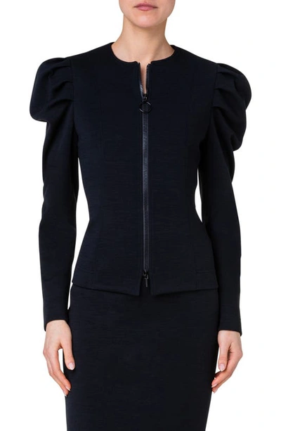 Shop Akris Punto Puff Sleeve Scuba Jersey Jacket In Black