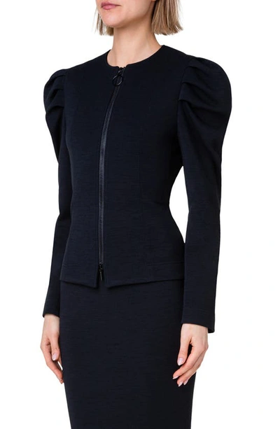 Shop Akris Punto Puff Sleeve Scuba Jersey Jacket In Black