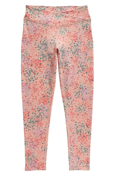 Shop Zella Girl Kids' Print Crossover High Waist 7/8 Leggings In Pink Impatiens Scatter