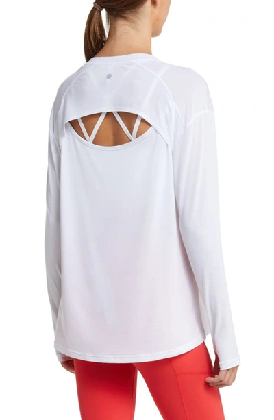 Shop Zella Studio Open Back Long Sleeve T-shirt In White