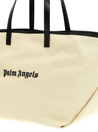 Shop Palm Angels Logo Embroidery Shopping Bag Tote Bag White/black