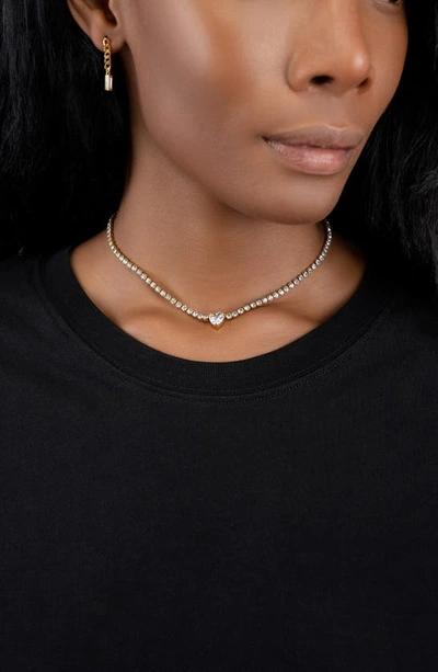 Adornia Water Resistant Crystal Heart Tennis Chain Necklace Gold In Gold