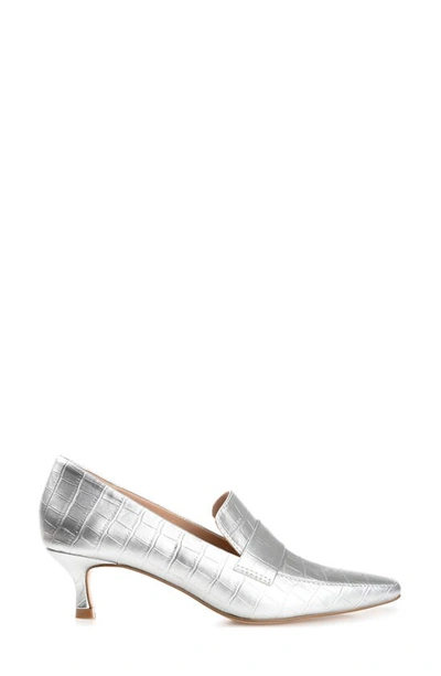 Journee Collection Celina Croc Embossed Loafer Pump In Silver