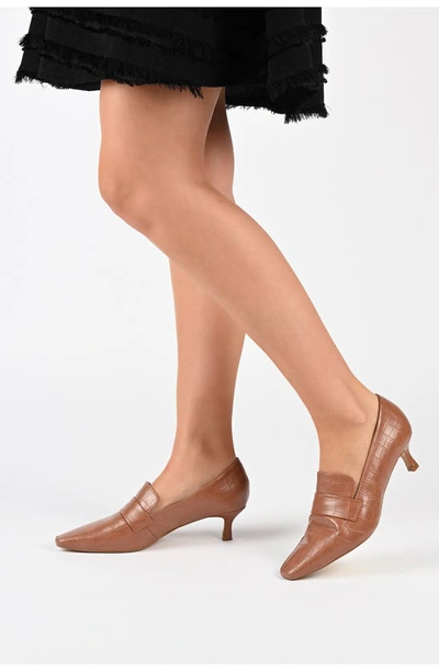 Journee Collection Celina Croc Embossed Loafer Pump In Tan