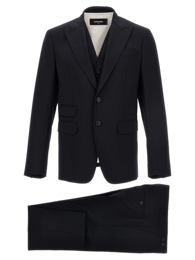 Dsquared2 Pinstripe-pattern Three-piece Suit In Black