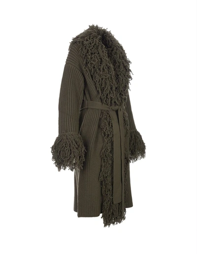 Shop Blumarine Olive Knitted Midi Coat With Belt In Green