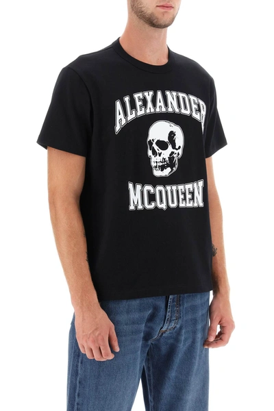 Shop Alexander Mcqueen T-shirt With Varsity Logo And Skull Print Men In Black