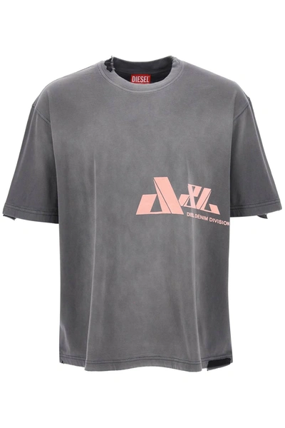 Shop Diesel 't-washrat' T-shirt With Flocked Logo Men In Gray