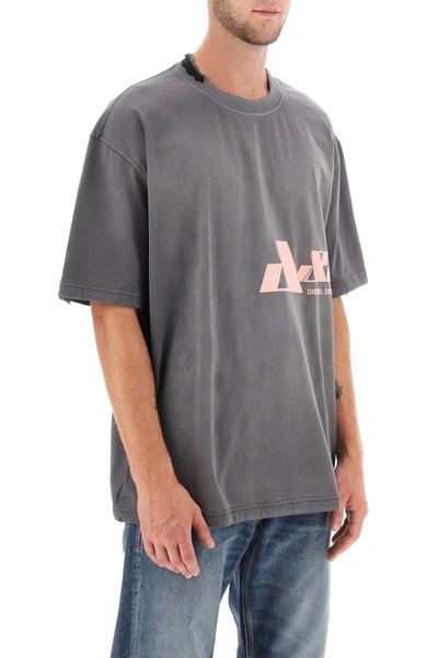 Shop Diesel 't-washrat' T-shirt With Flocked Logo Men In Gray