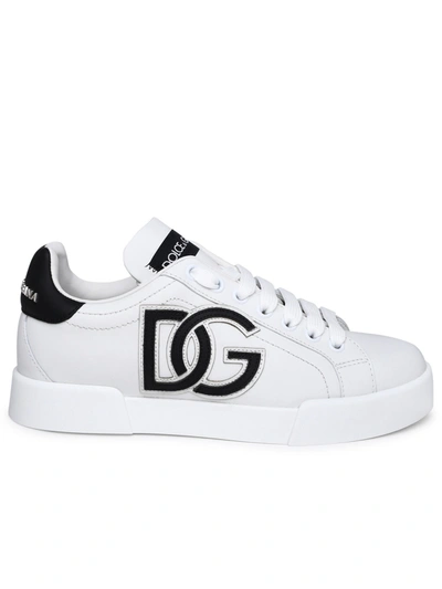 Shop Dolce & Gabbana Woman  Portofino Sneakers In White Leather