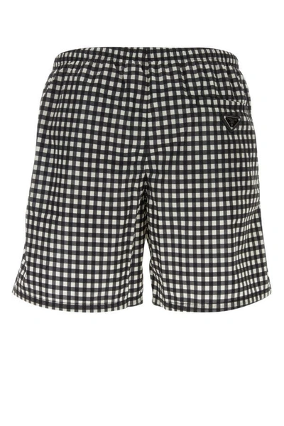 Shop Prada Man Printed Re-nylon Swimming Shorts In Multicolor