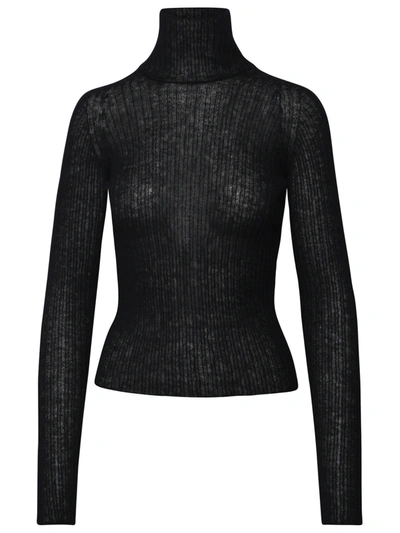 Shop Saint Laurent Woman  Black Wool Blend Turtleneck Sweater