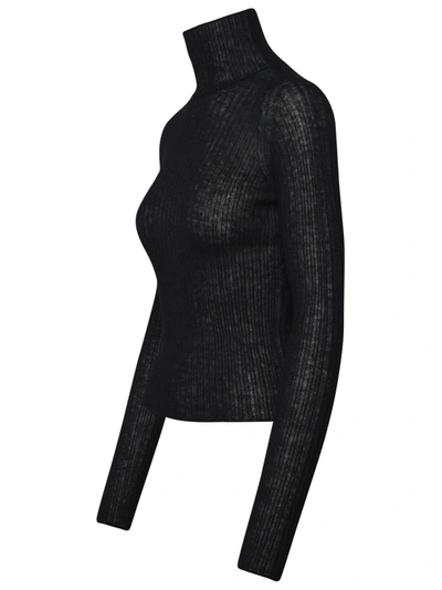 Shop Saint Laurent Woman  Black Wool Blend Turtleneck Sweater