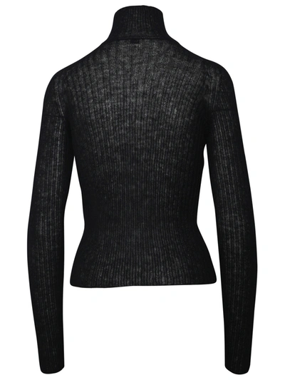 Shop Saint Laurent Woman  Black Wool Blend Turtleneck Sweater