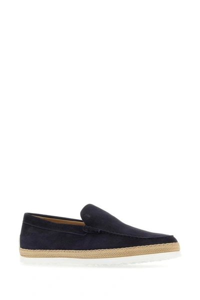 Shop Tod's Man Blue Suede Loafers