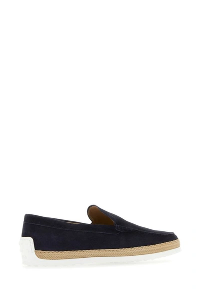 Shop Tod's Man Blue Suede Loafers