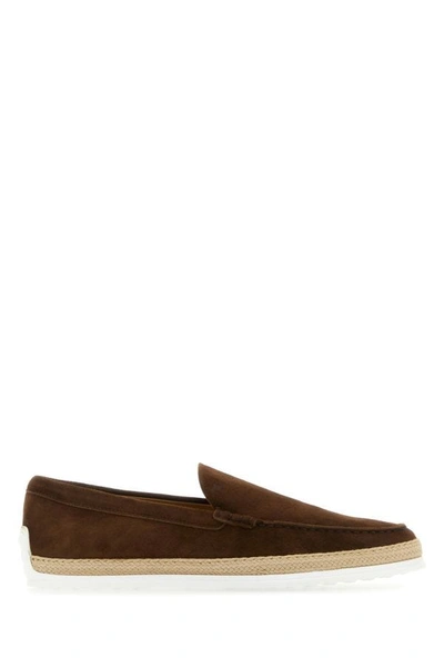 Shop Tod's Man Chocolate Suede Loafers In Brown