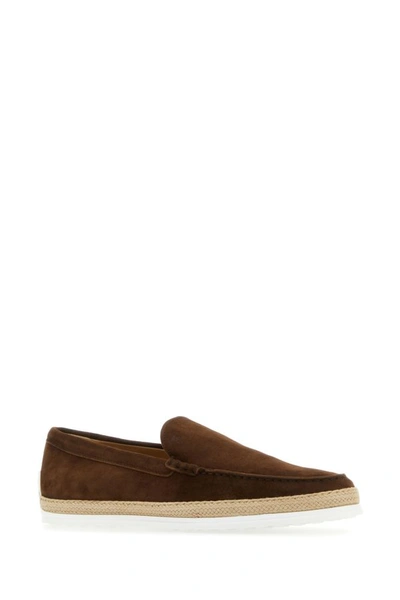 Shop Tod's Man Chocolate Suede Loafers In Brown