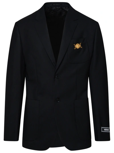 Shop Versace Black Wool Blazer Jacket Man