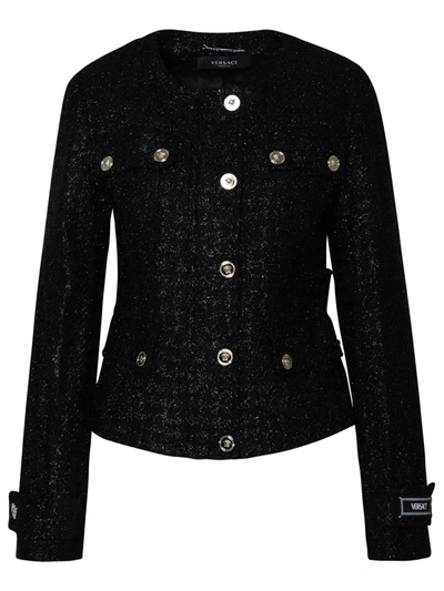 Shop Versace Black Virgin Wool Blend Jacket Woman