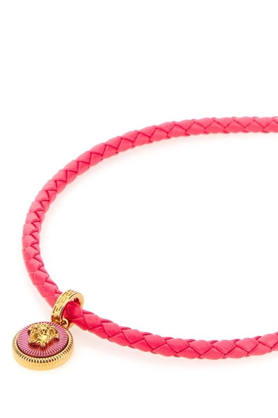 Shop Versace Woman Dark Pink Leather Necklace